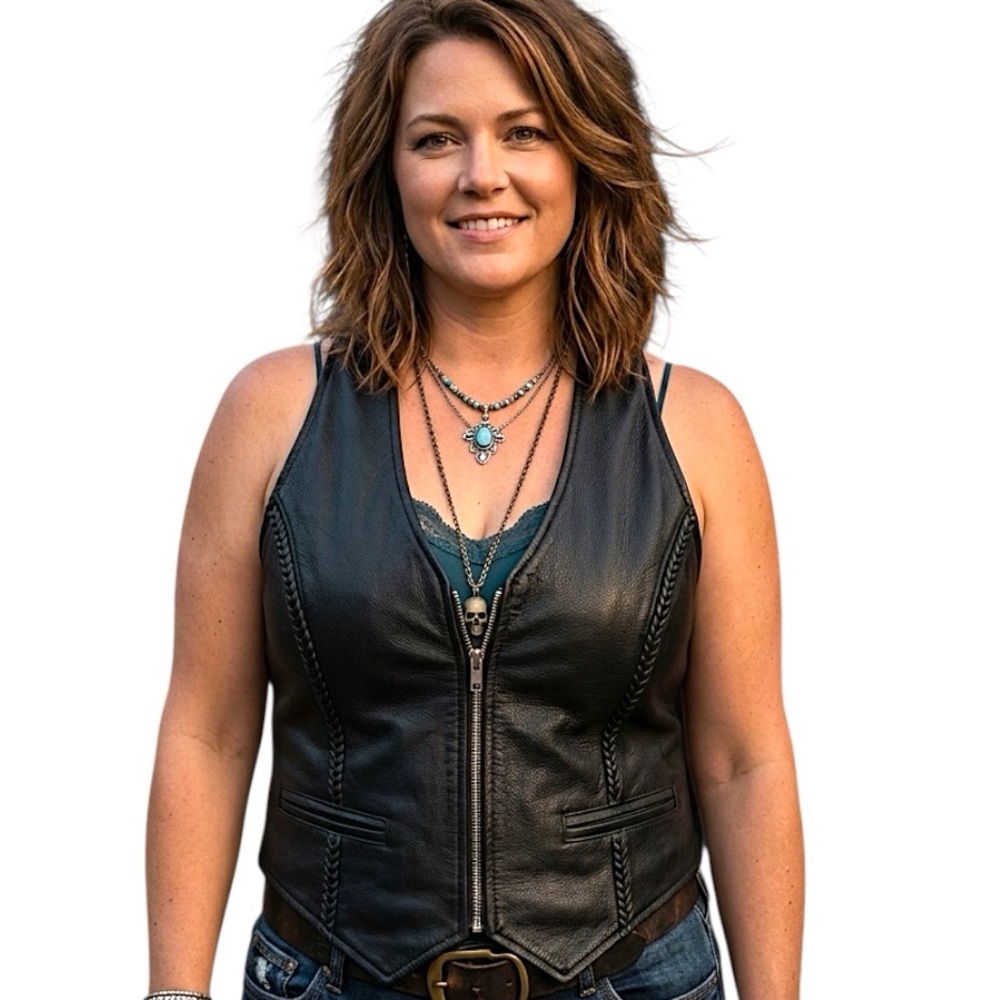 Vintage FMC Leather Vest biker babe Southern Rock Coastal Cowgirl country XL